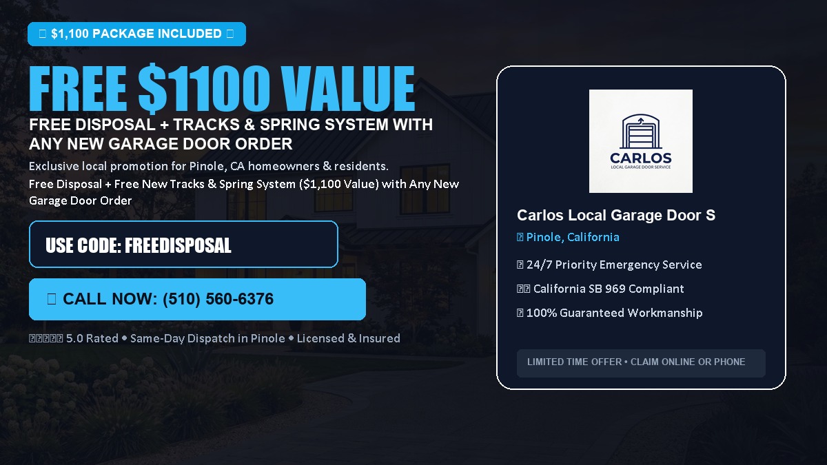 Free Disposal + Free New Tracks & Spring System with Any New Garage Door Order ($1100 Value) in Pinole, CA